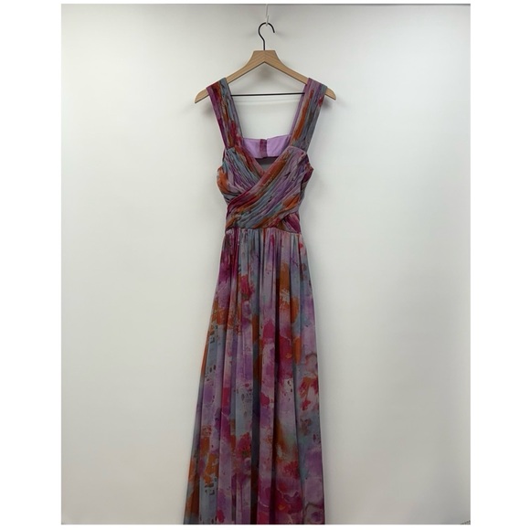 Fame and Partners Dresses & Skirts - Fame & Partners Watercolor Floral Ombre Pleated A-Line Maxi Dress Purple 6
